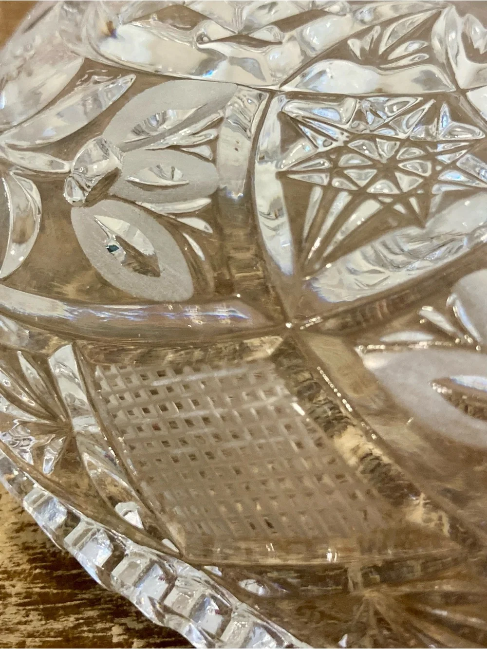 Cut Glass Floral Pattern With Sawtooth Edge 6”